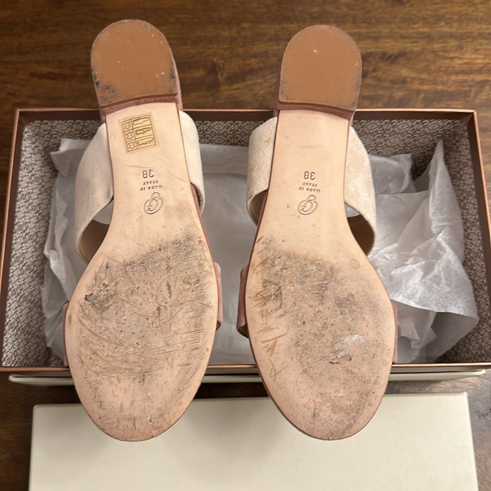 M. Gemi Two-Tone Pink and Beige Suede Slide Sandals - Picture 3 of 8